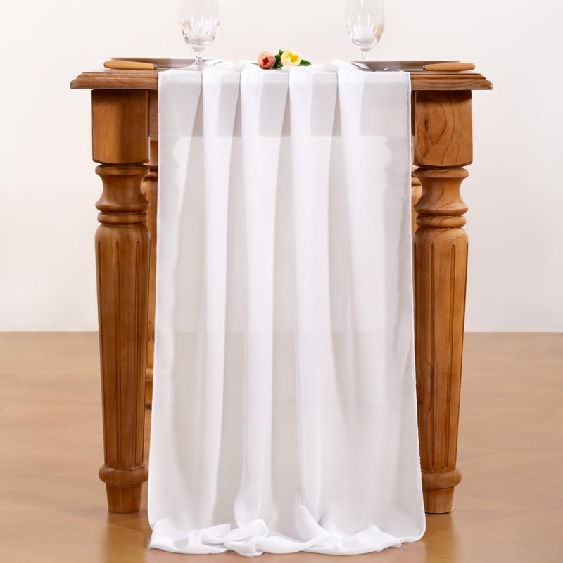 Socomi White Chiffon Table Runner Valentine's Day Boho Rustic 14ft 29x170 Inches Wedding Runner Sheer Romantic Bridal Shower Decorations - Image 5